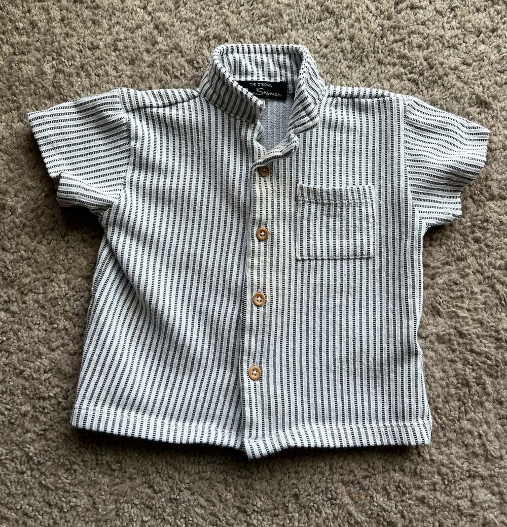 (#16). Ben Sherman.  Black and White Striped Short Sleeve Baby Shirt Size 6/9M